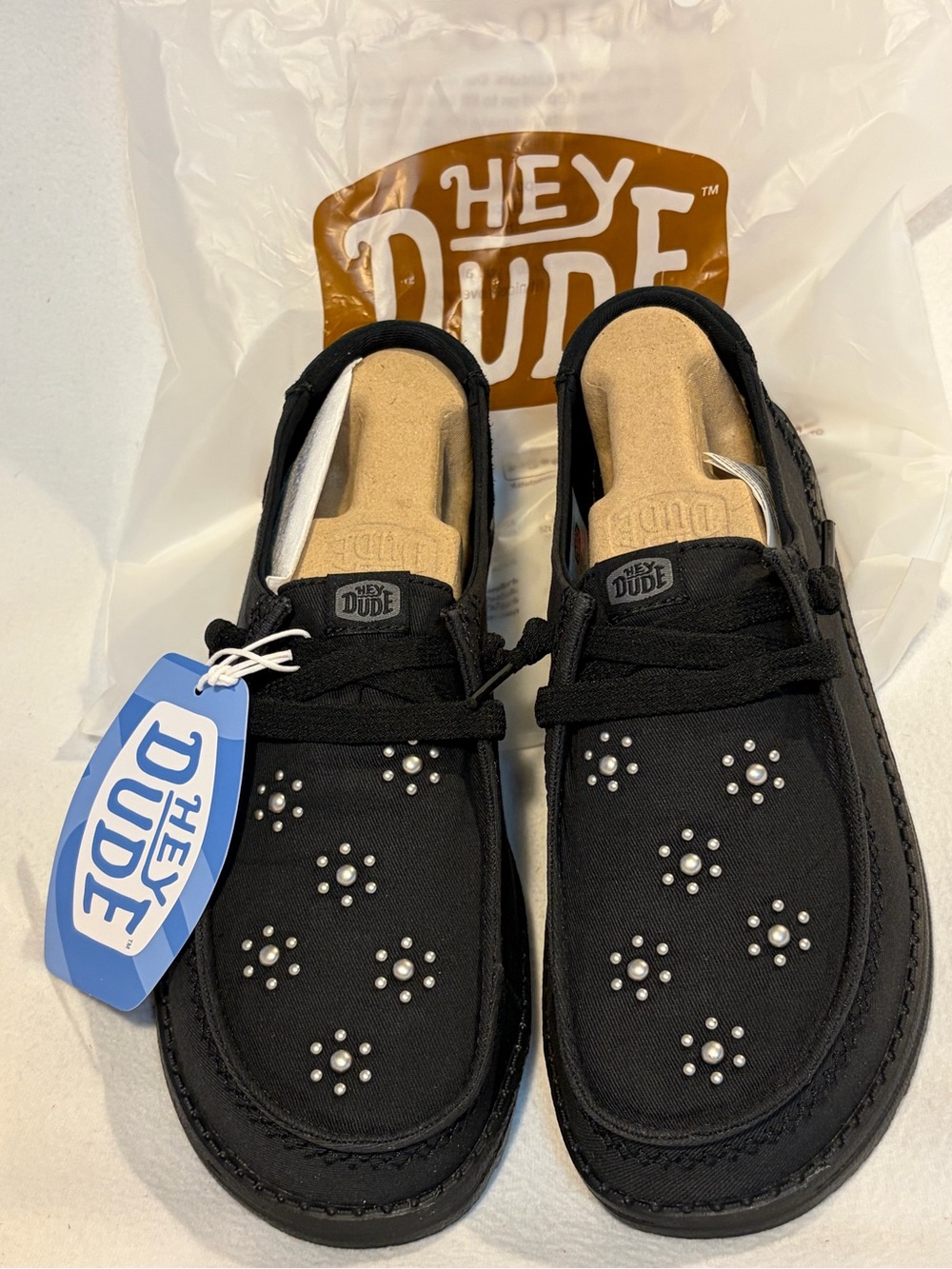 Hey Dude Women’s Black Casual Slip-On Shoes with Pearl Like Detail